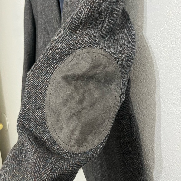 Pendleton Mens 44 Speckled Gray Tweed Wool Suede Elbow Patch single breasted - Picture 4 of 16